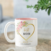 Roze Floral Gold Heart Beste mama ooit Tweekleurige Koffiemok