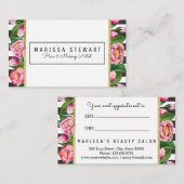 Roze Floral Gold Stripes Loyalty Appointment Card Afsprakenkaartje (Voorkant / Achterkant)