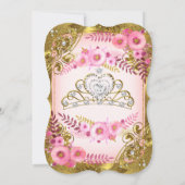 Roze Floral Gold White Pearl Tiara Birthday Party Kaart (Achterkant)