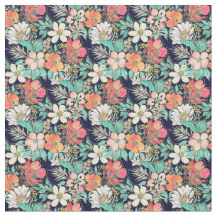Roze Floral Golden Strokes Design Stof