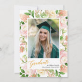 Roze Floral Greenery Script Girl Foto Afstuderen Aankondiging (Voorkant)