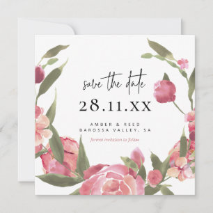 Roze Floral, groot botanisch vierkant sparen de da Save The Date