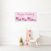 Roze Floral Happy Birthday-banner Spandoek (Insitu)