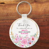 Roze Floral Hartelijk dank Baby shower Sleutelhanger (Voorkant)