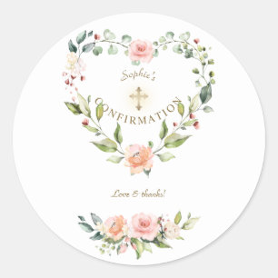 Roze Floral Heart Gold Cross bevestiging Ronde Sticker