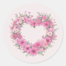 Roze Floral Heart Ronde Sticker