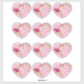 Roze Floral Heart Sticker (Vel)