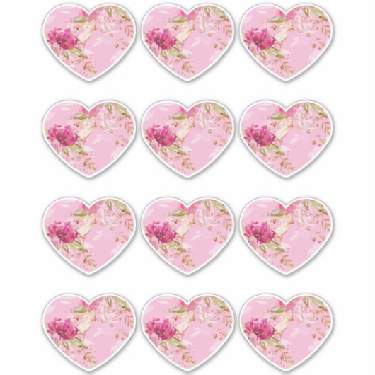 Roze Floral Heart Sticker (Voorkant)