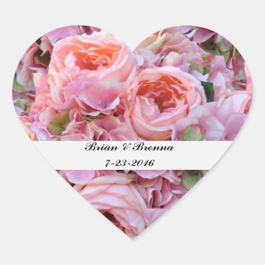 Roze Floral Heart Wedding Stickers & Envelope Seal (Voorkant)