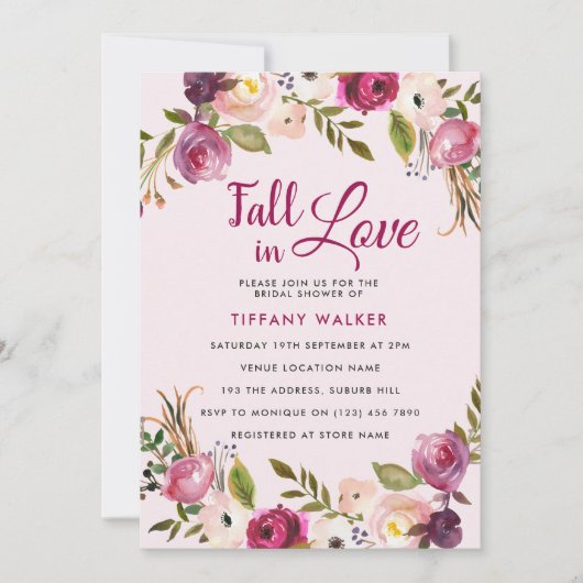 Roze Floral Herfst in Love Bridal Shower Kaart (Voorkant)