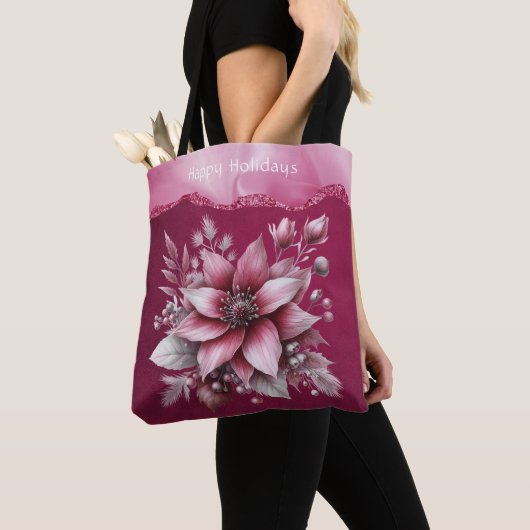 Roze Floral Holiday Canvas tas (Dichtbij)