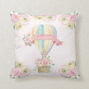 roze Floral Hot Air ballonvaarding Girl Nursery Kussen