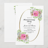 Roze Floral Housewarming Party Kaart (Voorkant / Achterkant)