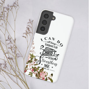 Roze Floral ik kan alles doen door Christus Samsung Galaxy Hoesje