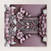 Roze Floral Jigzaag Puzzle Legpuzzel (Horizontaal)