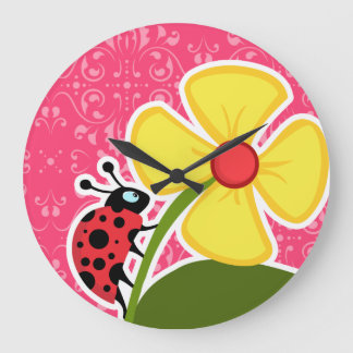 Roze Floral; Ladybug Grote Klok