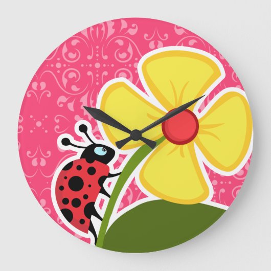 Roze Floral; Ladybug Grote Klok (Voorkant)