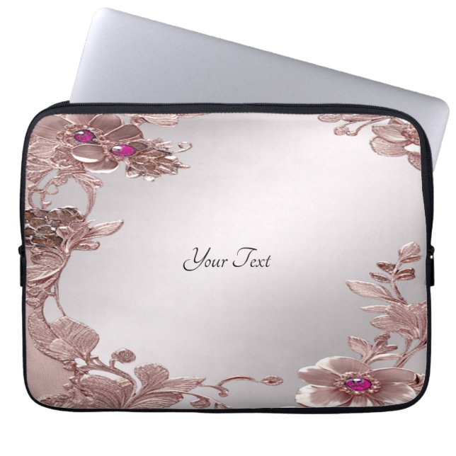 Roze  Floral Laptop Sleeve (Voorkant)