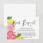 Roze Floral Lemon Baby shower Book Request Card Informatiekaartje (Voorkant / Achterkant)