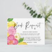 Roze Floral Lemon Baby shower Book Request Card Informatiekaartje (Staand voorkant)