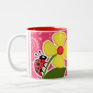 Roze Floral; Lieveheersbeestje Tweekleurige Koffiemok
