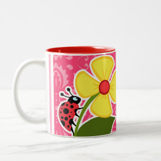 Roze Floral; Lieveheersbeestje Tweekleurige Koffiemok