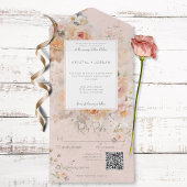  Roze Floral-Lijst QR-code All In One Uitnodiging