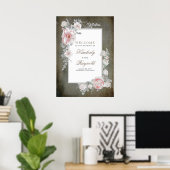 Roze Floral Lijst Weddenschap Welkomstteken Poster (Thuiskantoor)