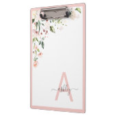 Roze Floral Manuscript Monogram Initiaal Naam Klembord (Links)