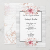Roze Floral Marble Rustic WEDDING Kaart (Voorkant / Achterkant)