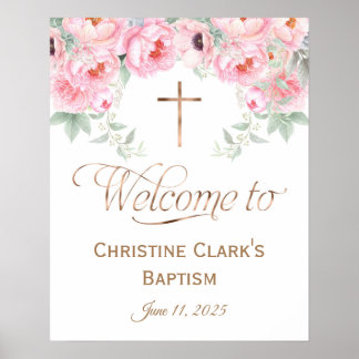 Roze, Floral, Meisje, Baptism Welkomstteken, 16x20 Poster