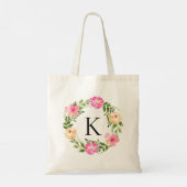 Roze Floral met Monogram Tote Bag (Achterkant)