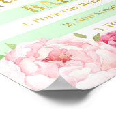 Roze Floral Mimosa Bar Gold Mint Stripes Poster (Hoek)