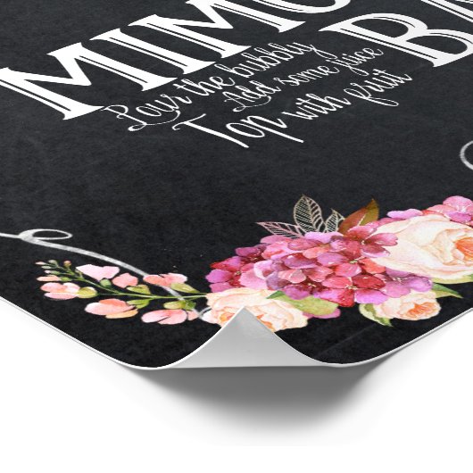 roze floral Mimosa Bar Weddenschap Poster (Hoek)