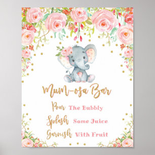 Roze Floral Mimosa Mumosa Bar Baby shower Poster