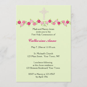 Roze Floral, Mint Green, Religieuze Uitnodiging