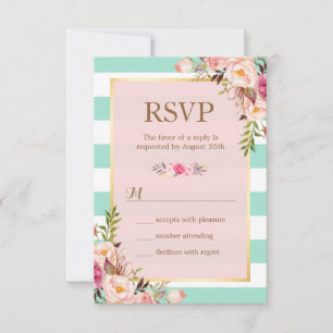 Roze Floral Mint Green White Stripes RSVP