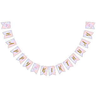 Roze Floral Modern Unicorn Birthday Vlaggetjes