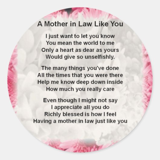 Roze Floral - Moeder in het rechtengedicht Ronde Sticker (Voorkant)