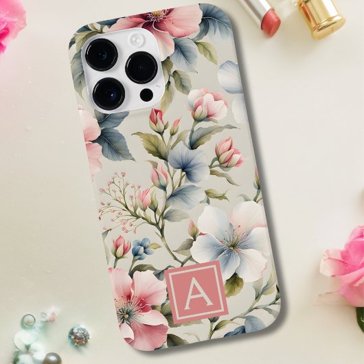 Roze Floral Monogram Case-Mate iPhone Case