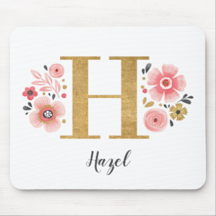 Roze Floral Monogram Muismat