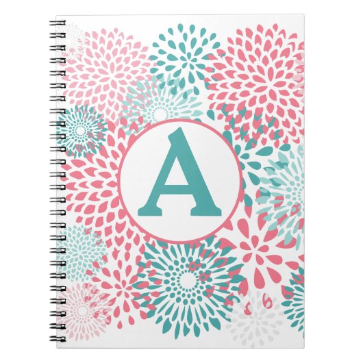 Roze Floral Monogram Notitieboek (Voorkant)