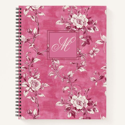  Roze Floral Monogram Notitieboek (Voorkant)