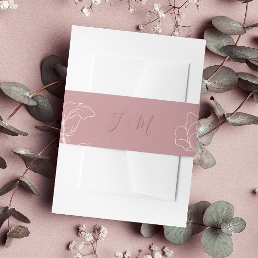 Roze Floral Monogram Uitnodigingen Wikkel