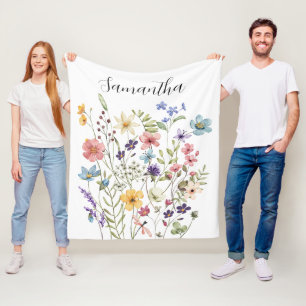 Roze Floral Name Fleece Deken