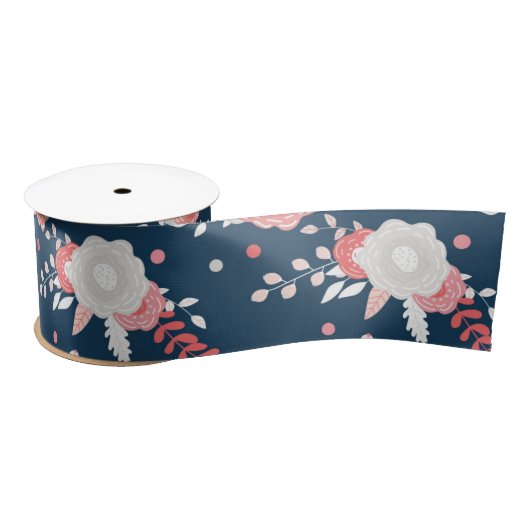 Roze Floral Navy Blue Lint (Spoel)