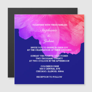 Roze Floral Navy Blue White Cute Unique Wedding Magnetische Uitnodiging