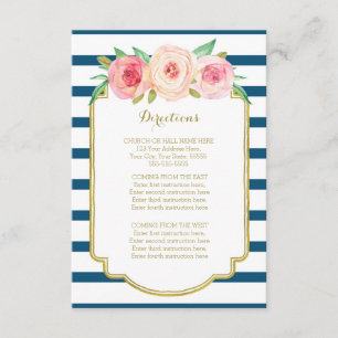 Roze Floral Navy Stripes Wedding Direction Tussenv Informatiekaartje