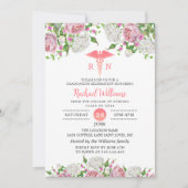 Roze Floral Nursing School Graduparty Kaart (Voorkant)