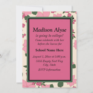 roze Floral "off to College" uitnodiging
